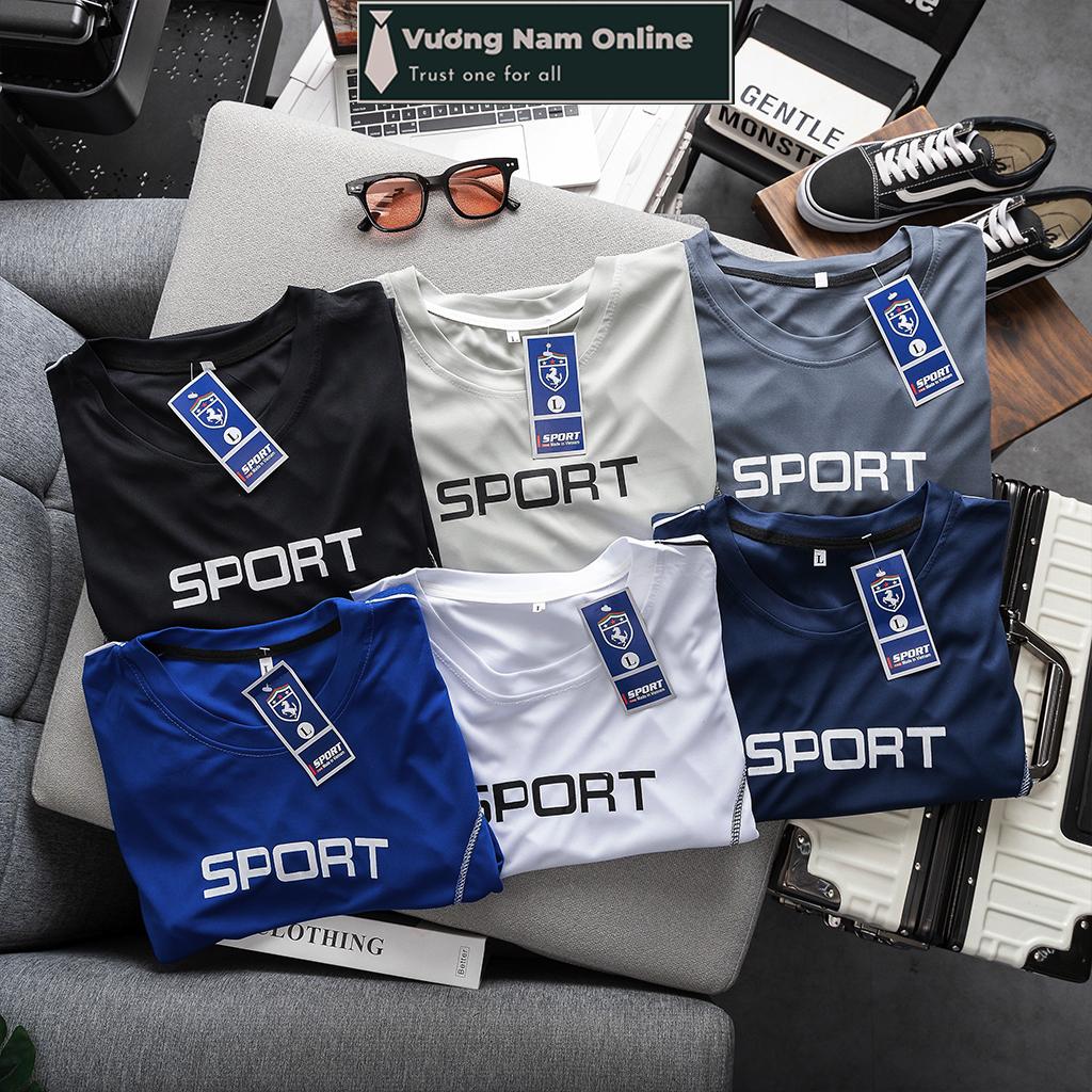 Áo thun nam thể thao SPORT cổ tròn đẹp ngắn tay vải thun lạnh chỉ may nổi