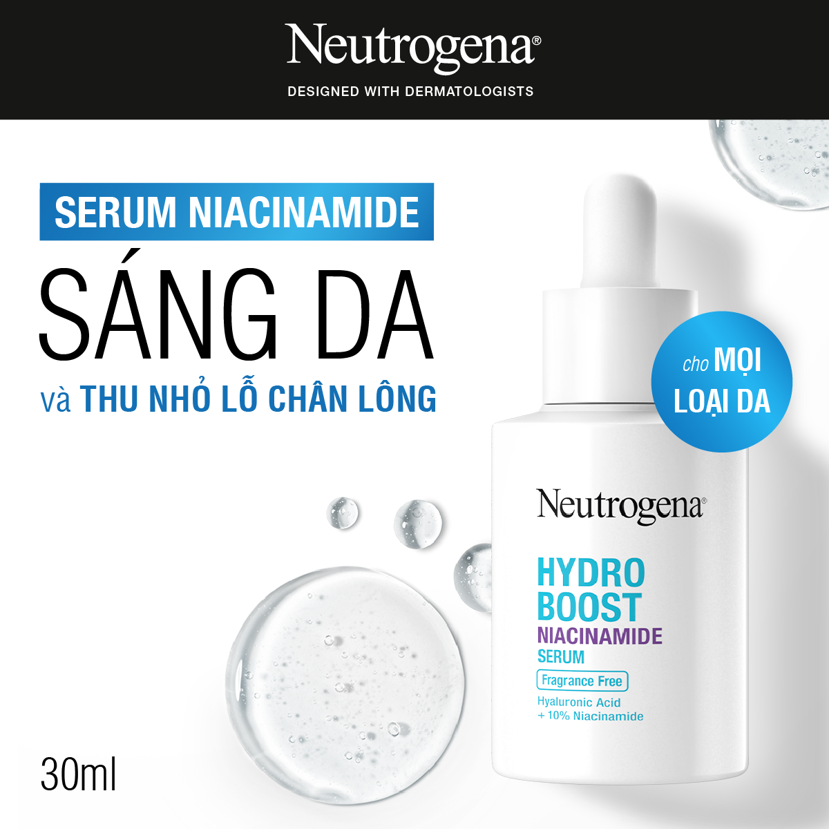 Serum sáng da & thu nhỏ lỗ chân lông Neutrogena® Hydroboost Niacinamide Serum (30ml)