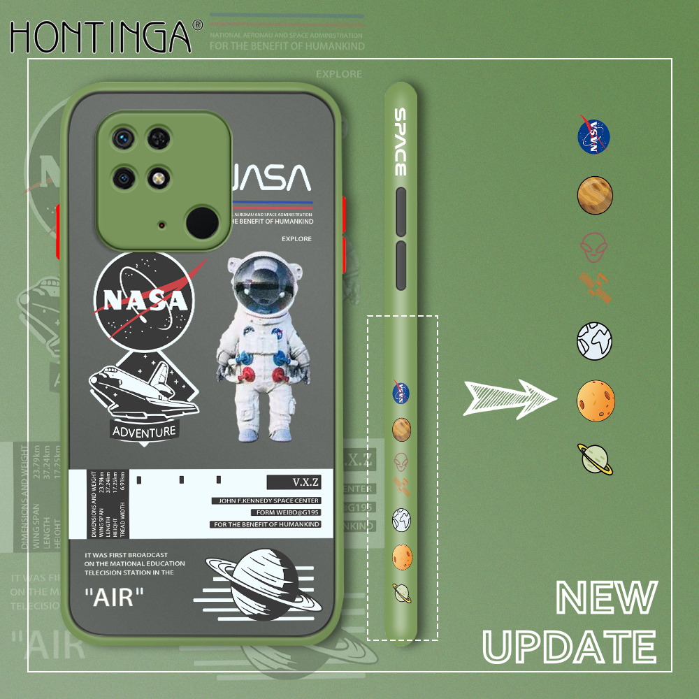 Hontinga Casing Case For Xiaomi Redmi 10C Case NASA America Space Astronaut Side Edge Pattern Design Clear Transparent Phone Case Full Cover Lens Camera Protector Casing Hard Case For Boys For Girls