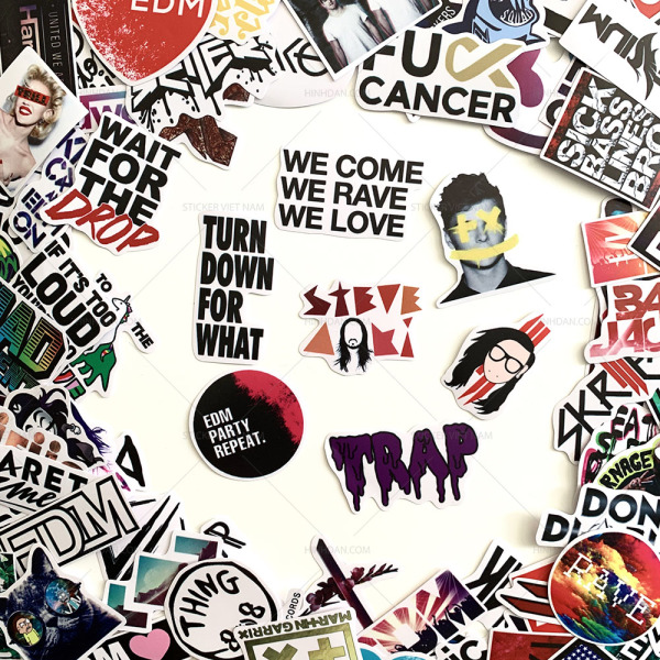 Sticker EDM Bộ Hình Dán Chủ Đề Âm Nhạc Điện Tử Remix Dubstep Cực Ngầu 2021 Decal Trang Trí Chất Liệu Nhựa Cao Cấp Chất Lượng Cao Chống Nước