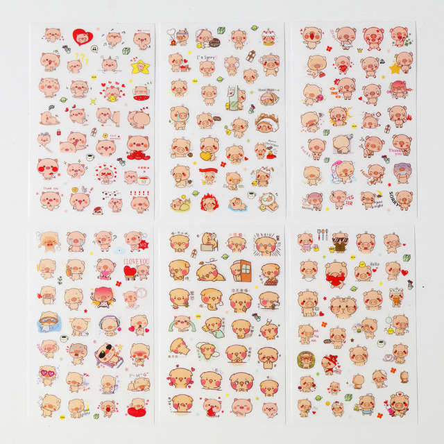 Bộ sticker 6 tấm  Heo Xinh