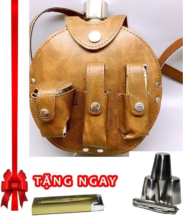 bình đựng rươu cao cấp dày 1.2 lít bao gồm túi da đi kèm tặng 3 chén shop asisi