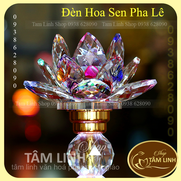 [Có bảo hành] Cặp Đèn Thờ Hoa Sen Pha Lê Cao 25 cm đèn LED đổi 7 màu siêu đẹp.