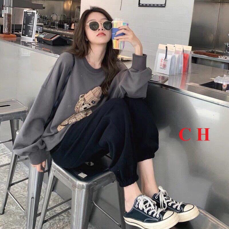 (ảnh thật) Sét bộ nỉ thu đông nữ dáng thụng quần bom siêu xinh