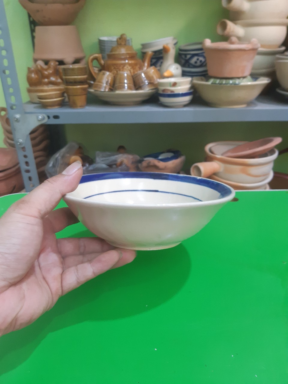 Combo 5 tô bè gốm kiểu xưa viền xanh