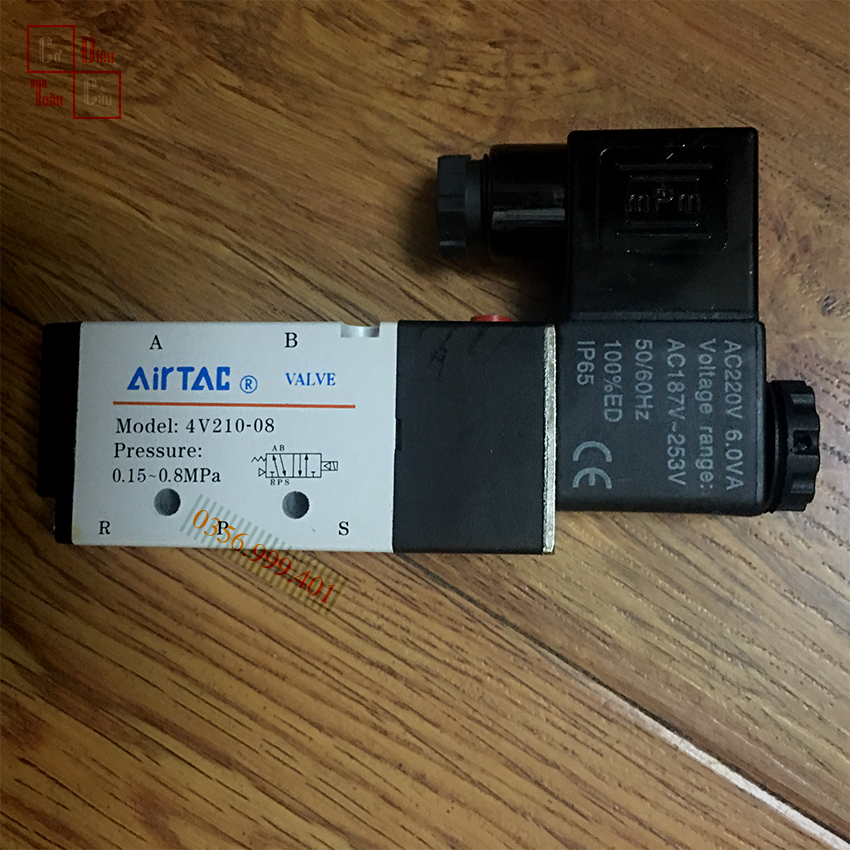 Van điện từ 5/2,Solenoid Valve, Model: 4V210-08 ( ren 13mm ), G1/4