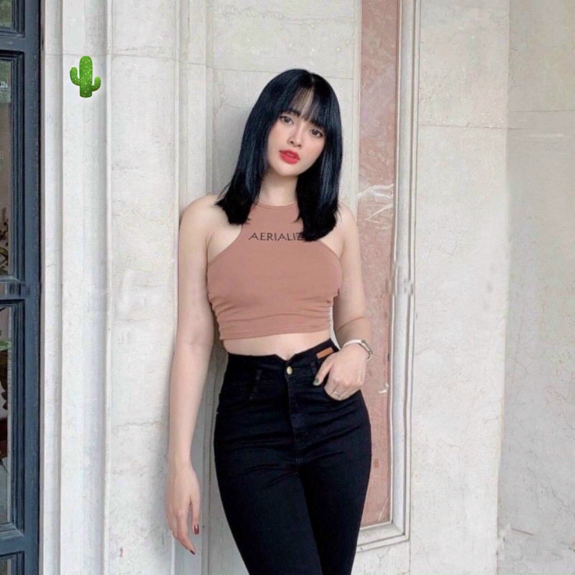 Áo Ba Lỗ Croptop Borip In Chứ AERIALIZ Phong Cách Yoga TTPK0055