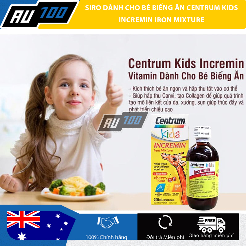 [CHÍNH HÃNG] Siro Centrum Kids 200ml Incremin Iron Mixture - HÀNG ÚC [ Bổ sung lysin, vitamin nhóm B và sắt dành riêng cho bé biếng ăn, kém hấp thu] - AU100