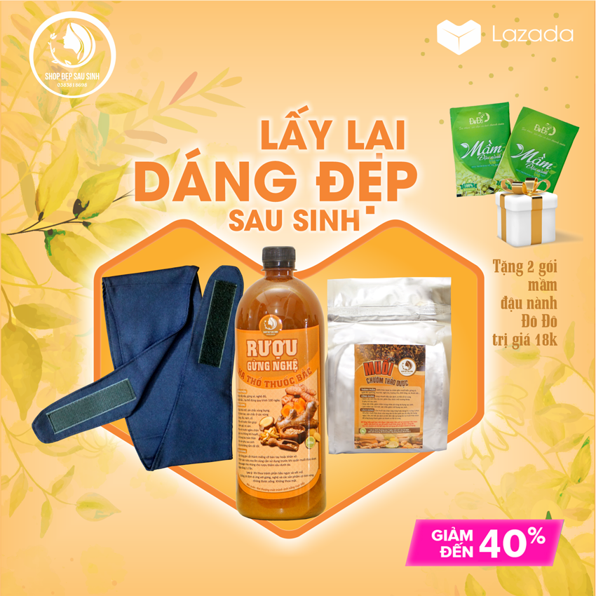 Combo đai quấn muối gừng thảo dược sau sinh (cốt gừng nghệ hạ thổ giảm eo, 1kg muối thảo dược, 1đai quấn)