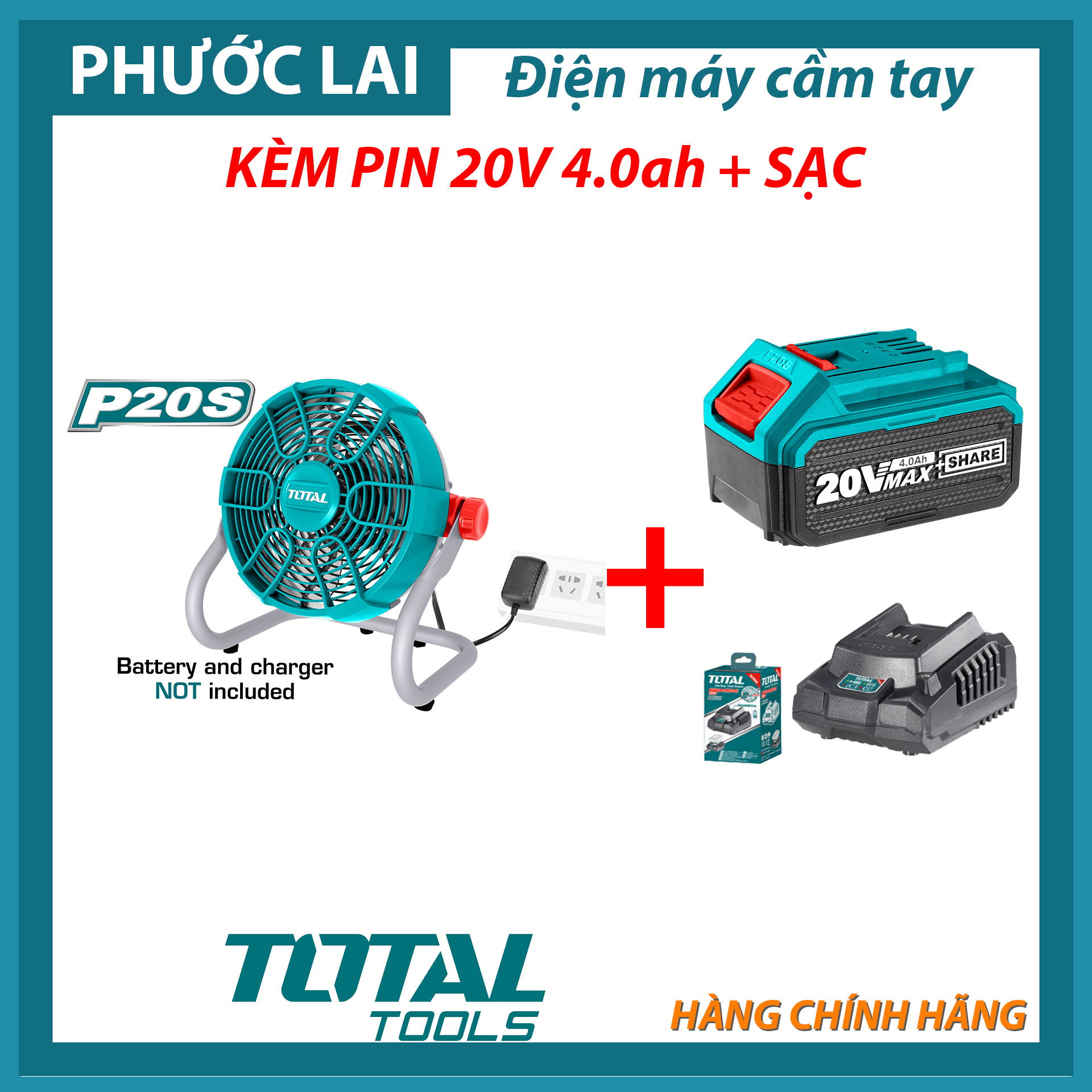 Quạt máy dùng pin Lithium 20V TOTAL TFALI2002