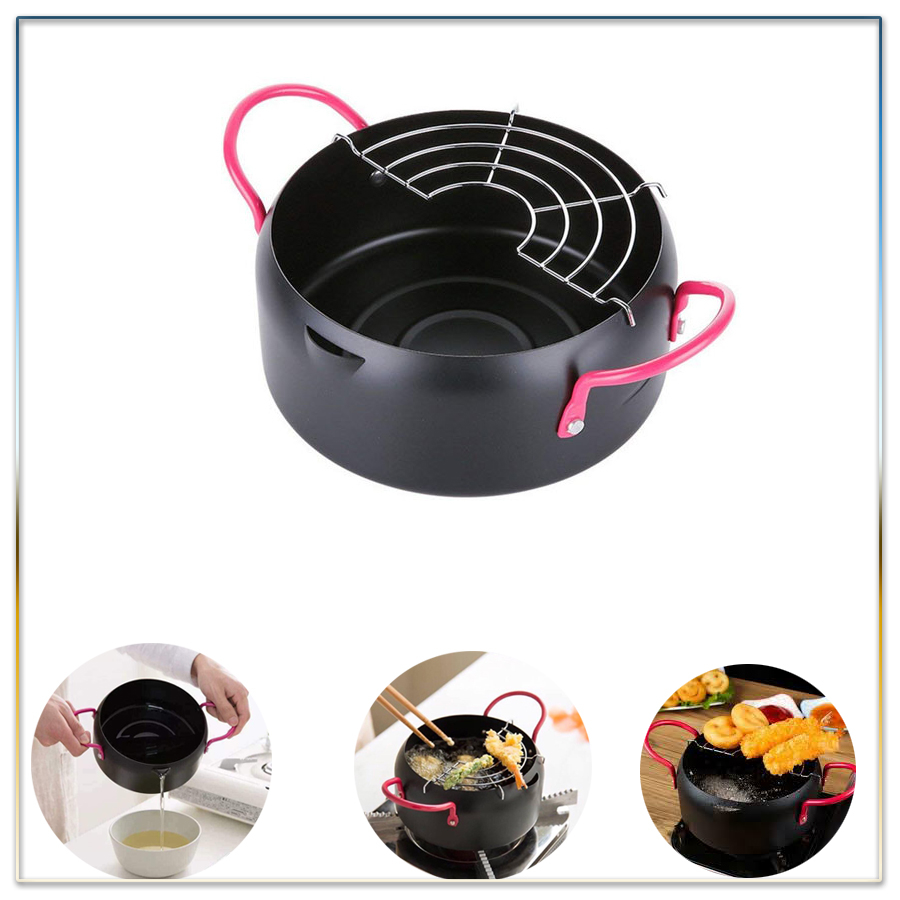 (Tặng Kèm Vỉ Gác Chảo Dầu) Nồi Chiên Ngập Dầu Lọc Dầu Size 18cm