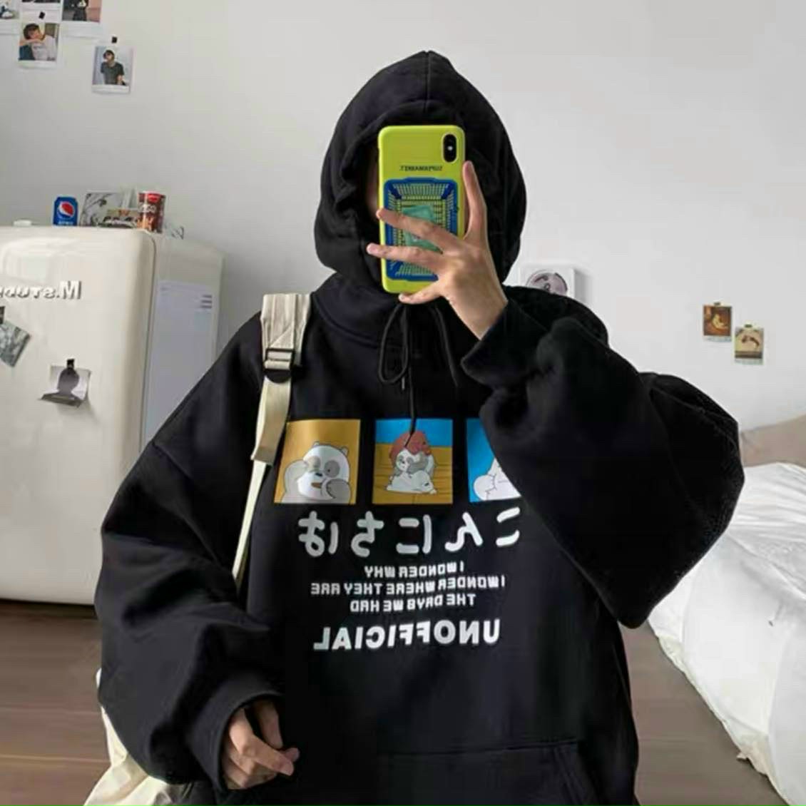 Áo Khoác Nỉ Hoodie Cặp Đôi Chữ Nhật Unisex Nam Nữ Có Mũ hình gấu - thoitrangteenthienha
