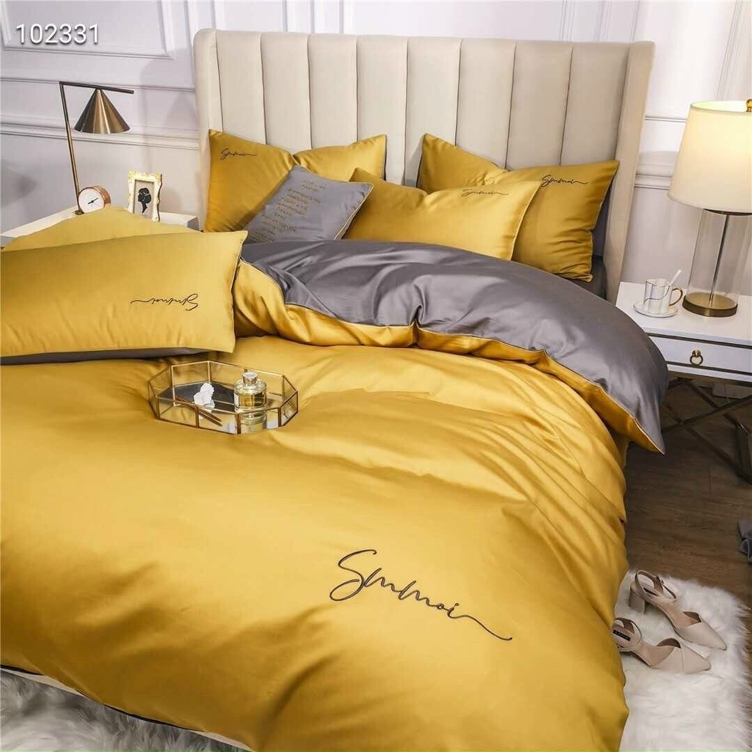 Bộ 5 món vỏ chăn ga gối tencel 40s sumoi lan pham bedding - vàng