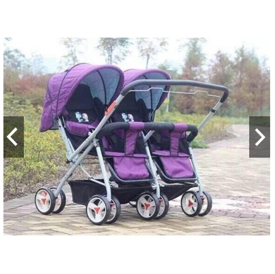 Xe đẩy đôi 2 chiều 3 tư thế (Có để chân + phanh hãm + mái che)