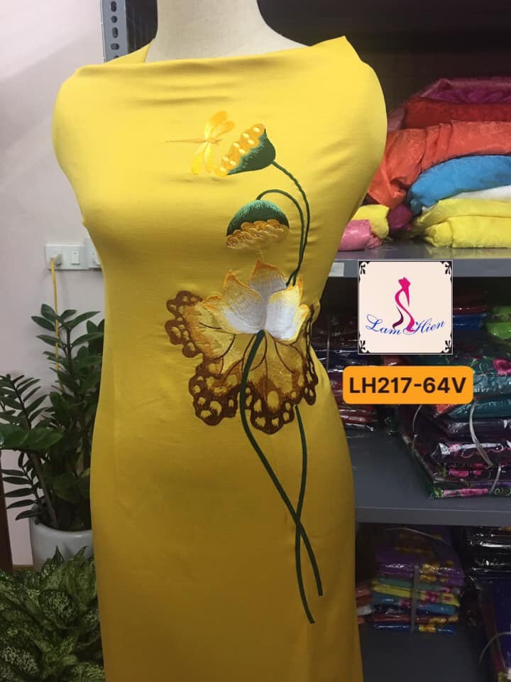 Vải áo dài lụa tây thi bông thêu LH217