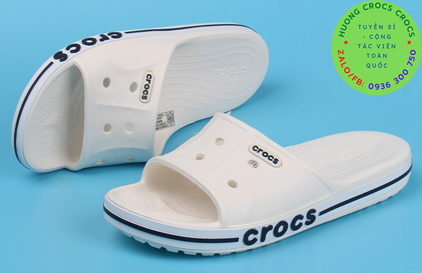 DÉP QUAI NGANG NHỰA ĐI MƯA CROCS BAYA NAM NỮ MÀU TRẮNG