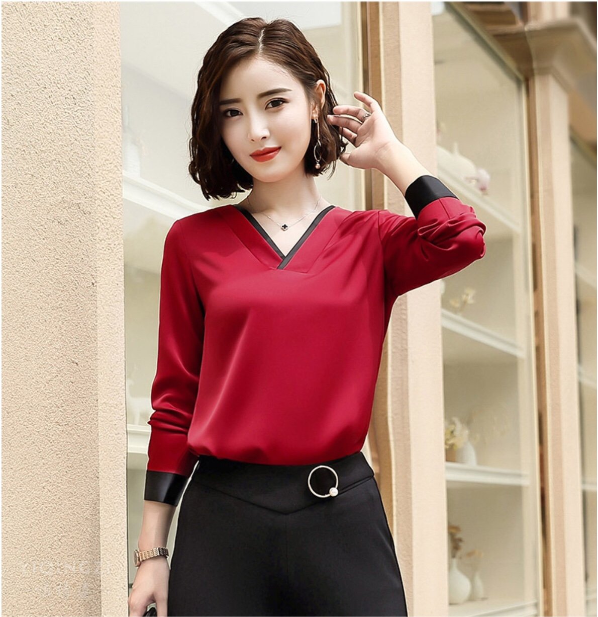 ÁO SƠ MI CỔ NHÚN ĐÍNH HẠT Beyeu1688 BY3300