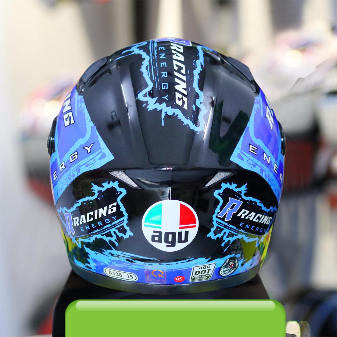 Mũ Bảo Hiểm Fullface M136 AGU Tem RACING (MÀU ĐEN XANH )