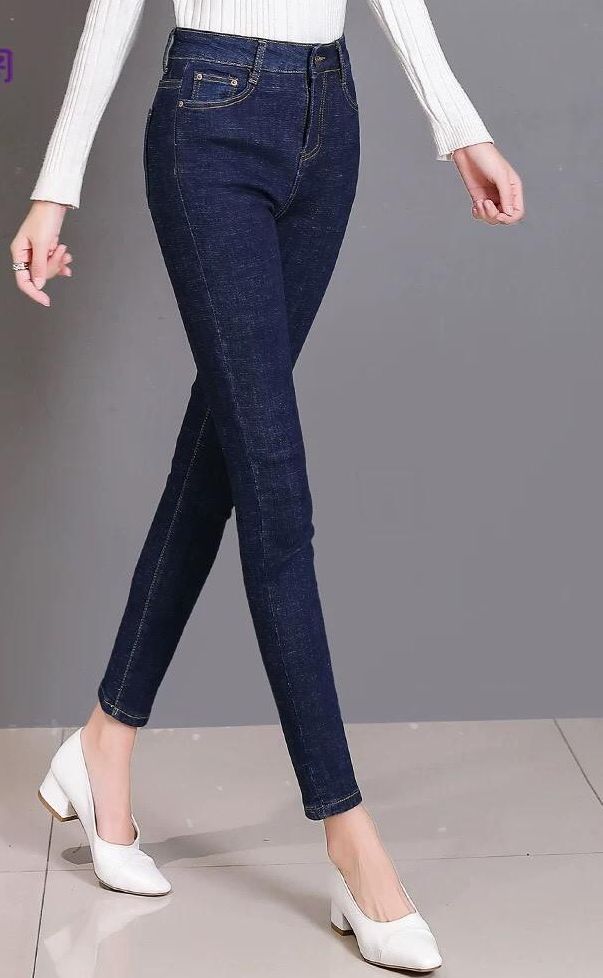 Quần jean nữ (03) lưng cao trơn màu xanh tiêu chất siêu giãn ( size 26 - 34 ) xx-03-ea37
