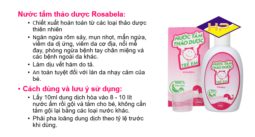 Nước tắm thảo dược trẻ em Rosabela Chai 120ml
