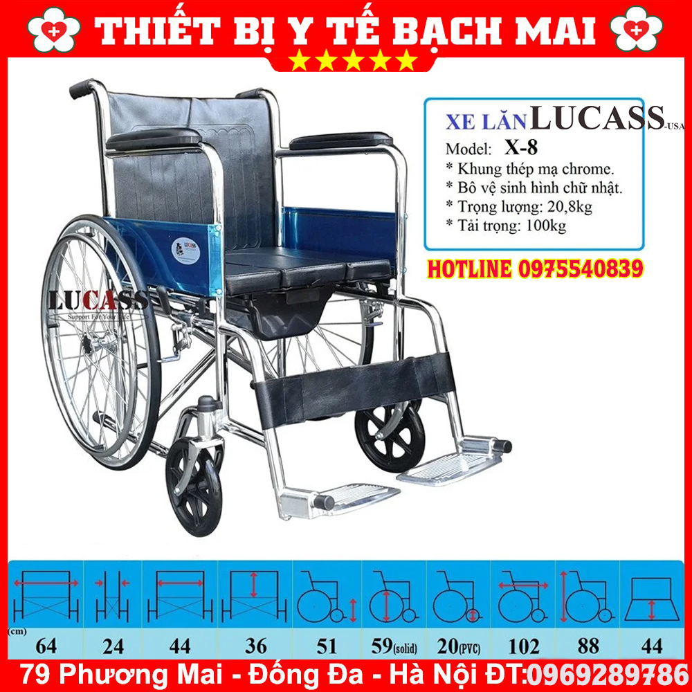 Xe Lăn Tay Có Bô Vệ Sinh LUCASS X8 Hỗ Trợ Người Lớn Tuổi Hoặc Bị Chấn Thương