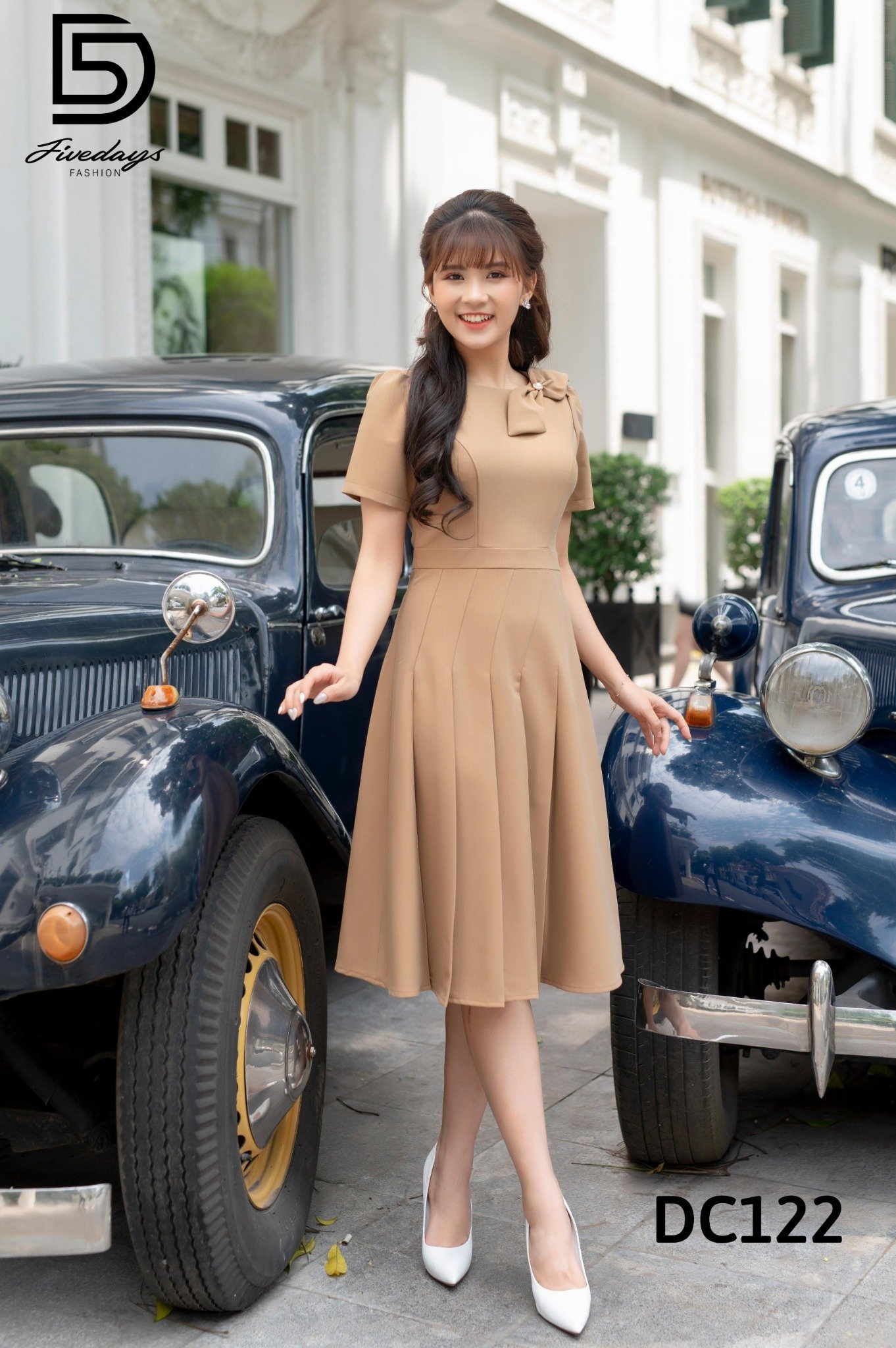 Fivedays - Đầm xoè xếp ly dưới nơ vai
