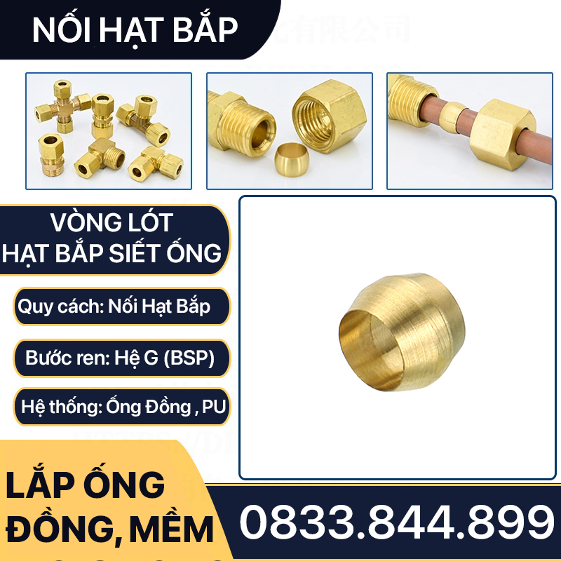 Hạt Bắp Đồng Lắp Ống Phi 6 8 10 12mm - COMBO 10 HẠT/ TÚI