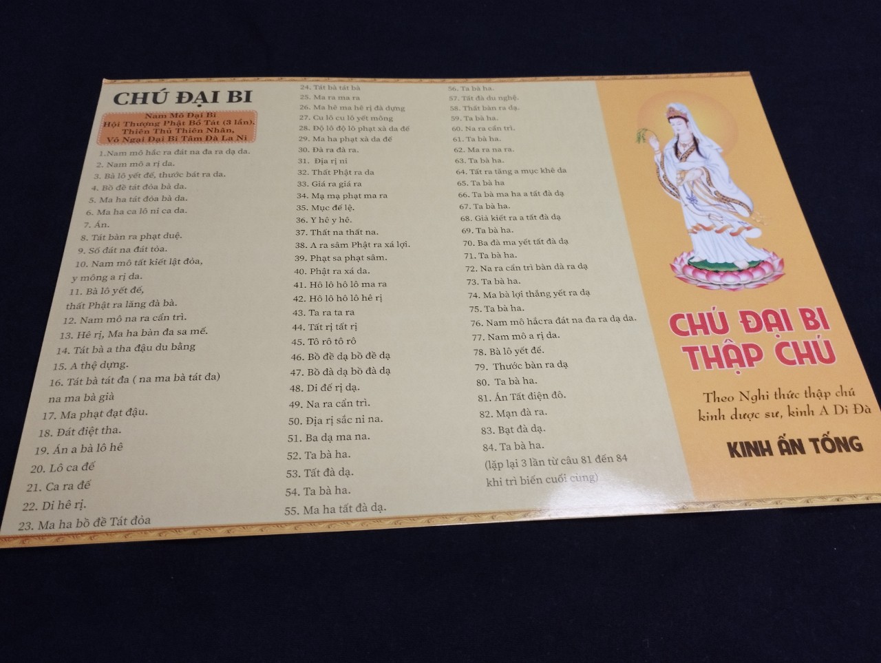 Tờ Kinh Chú Đại Bi khổ giấy A4