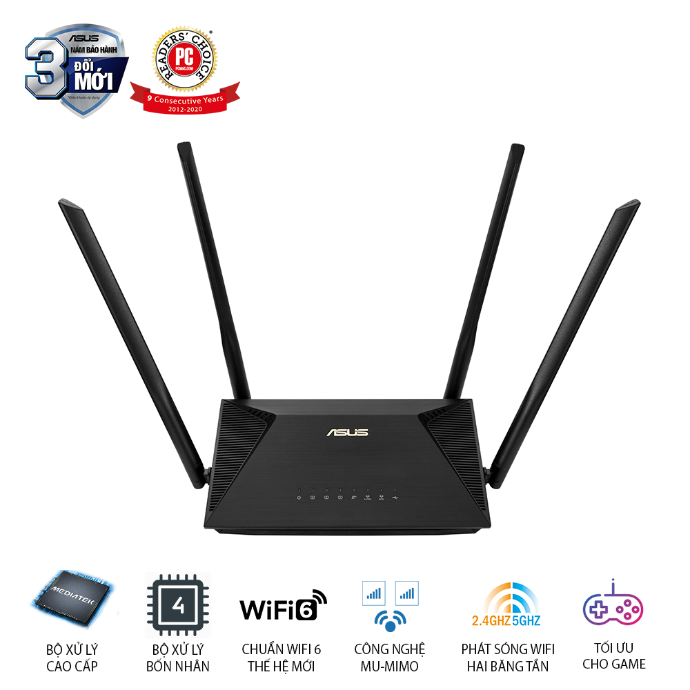 Router Gaming ASUS RT-AX53U Wifi AX1800 2 băng tần MU-MIMO AiProtection
