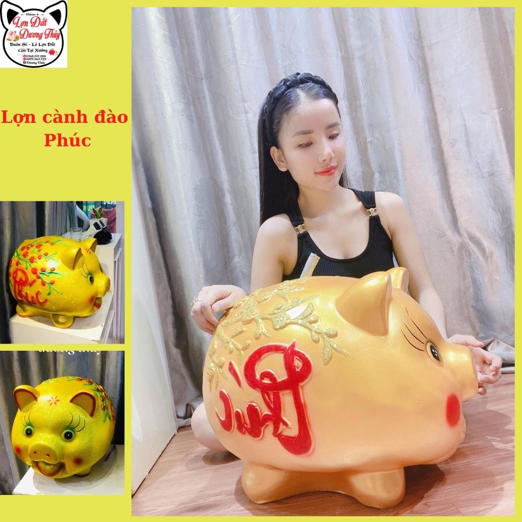 Lợn đât cành đào chữ Phúc siêu to (Ảnh thật) Heo đất