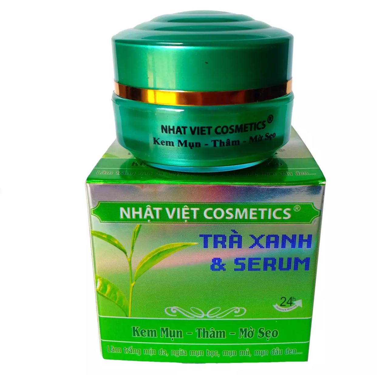 Kem mụn - Thâm - Mờ sẹo Trà xanh và Serum Nhật Việt 13g (Xanh - Bạc)