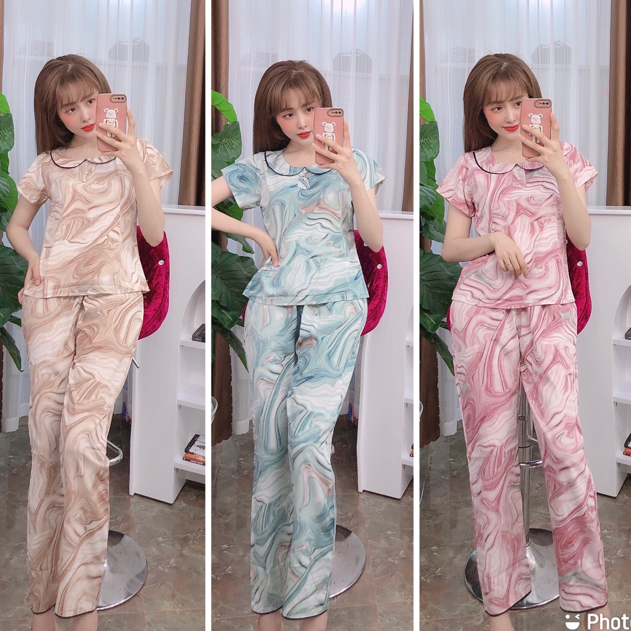 Set Đồ Bộ Lụa MANGO cao cấp mặc nhà full size 40-70kg