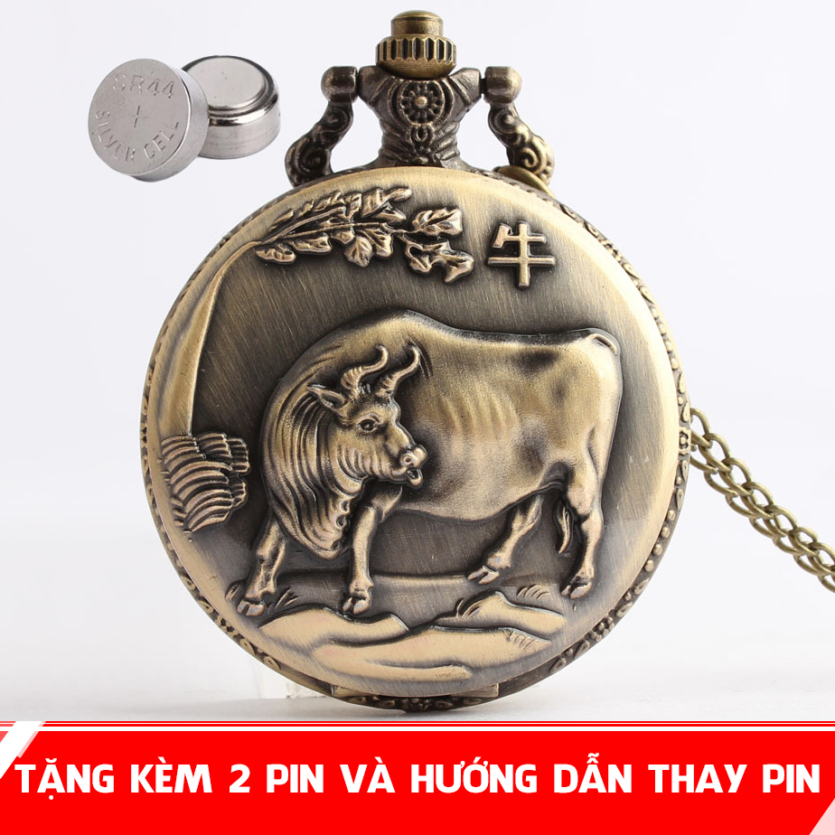 Đồng Hồ Pin Bỏ Túi Cổ Điển Retro Năm Tuổi Âm Lịch 12 Con Giáp Tặng Kèm 2 Pin