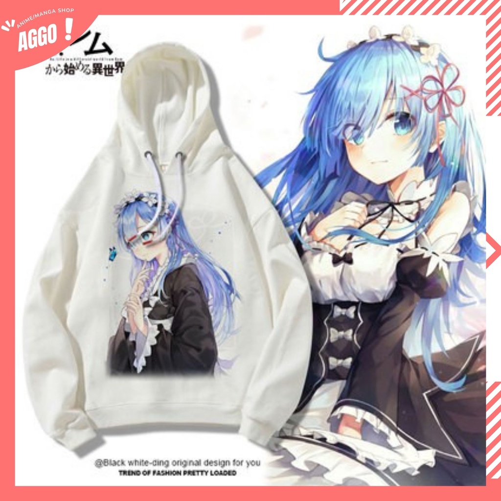 Áo hoodie nỉ ấm anime re:zero rem & ram