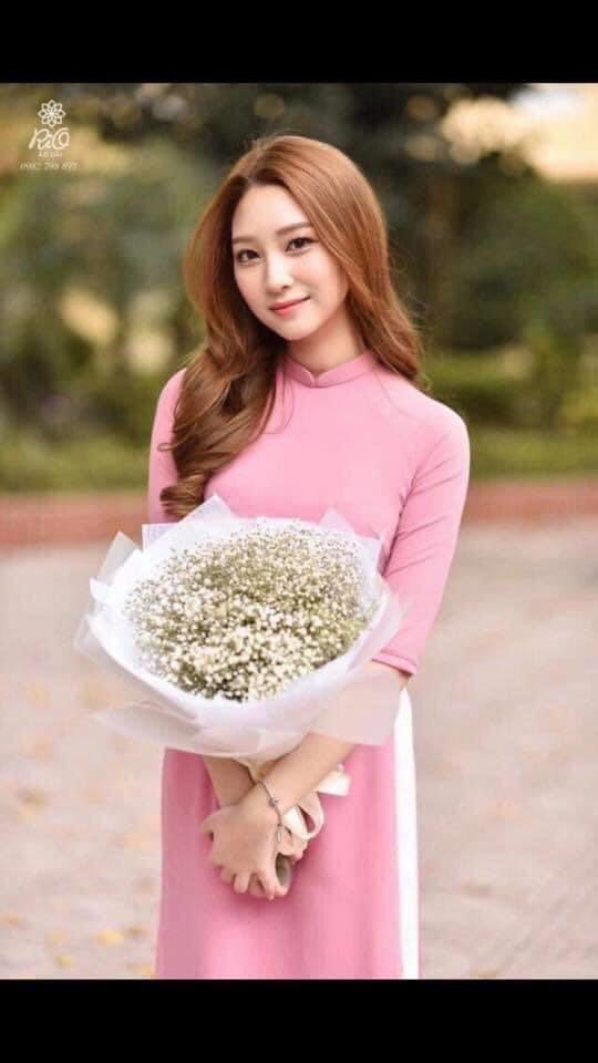 Áo dài lụa tằm màu hồng vải mềm