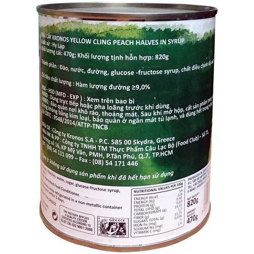[HCM]Đào miếng ngâm KRONOS 820GR- Xuất xứ Hy Lạp