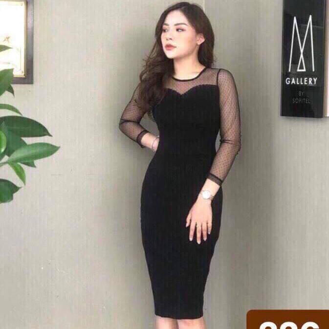 [HCM]Đầm ôm phối lưới tay dài