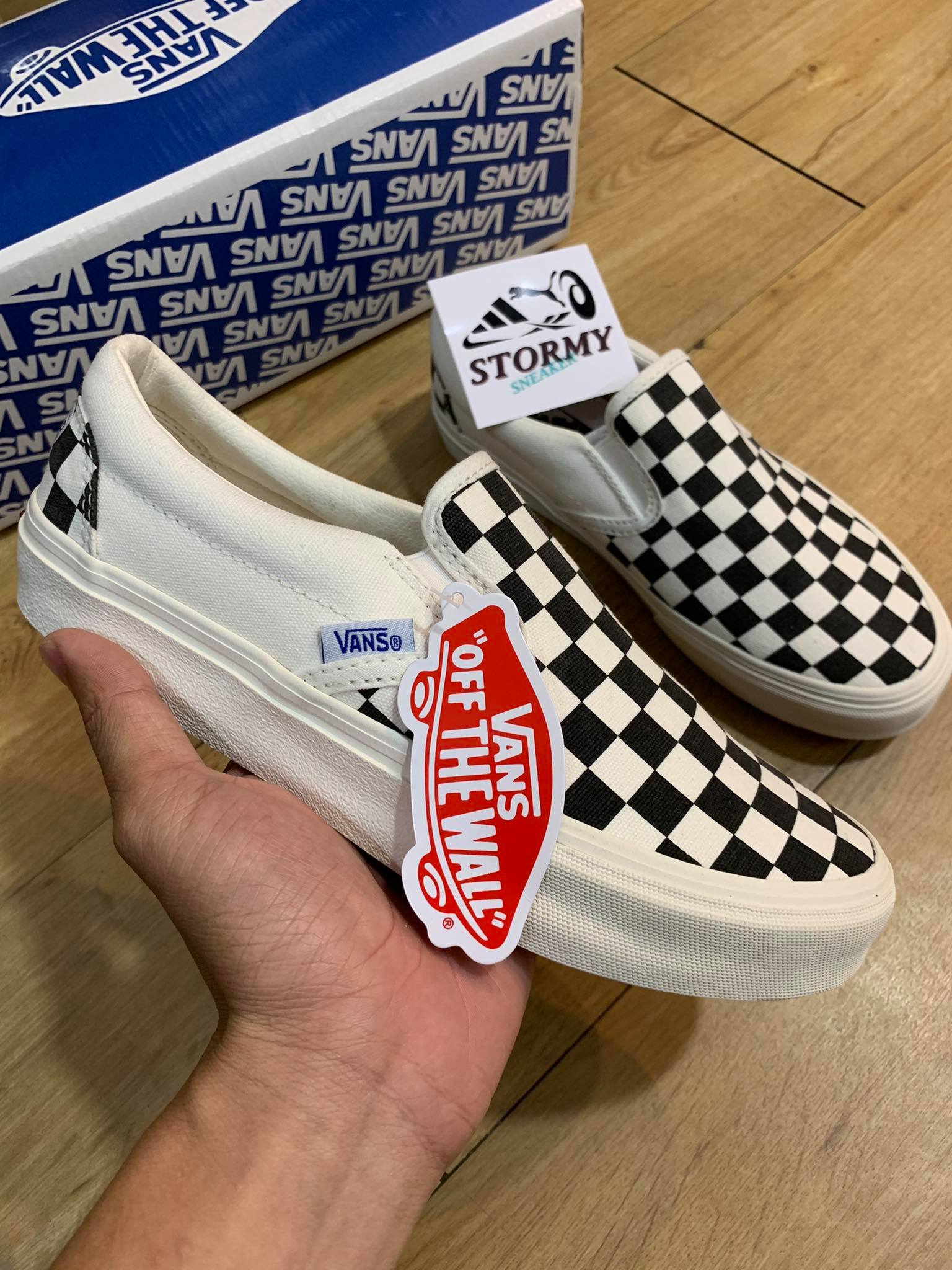 giay vans caro trắng đen nam nữ chuẩn 1:1