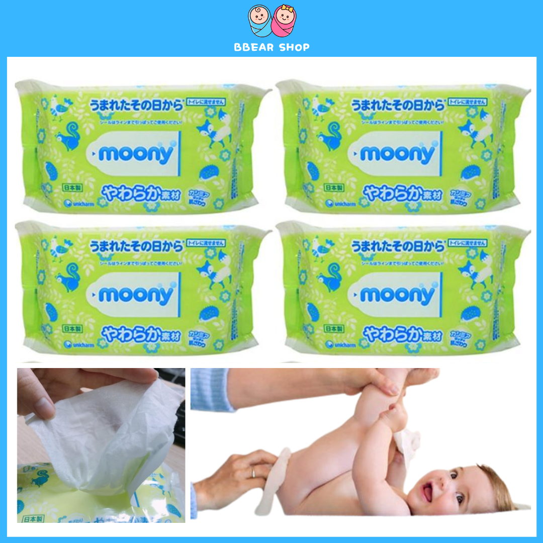 Combo 8 bịch Khăn ướt Moony nội địa Nhật (1 gói 80 tờ)