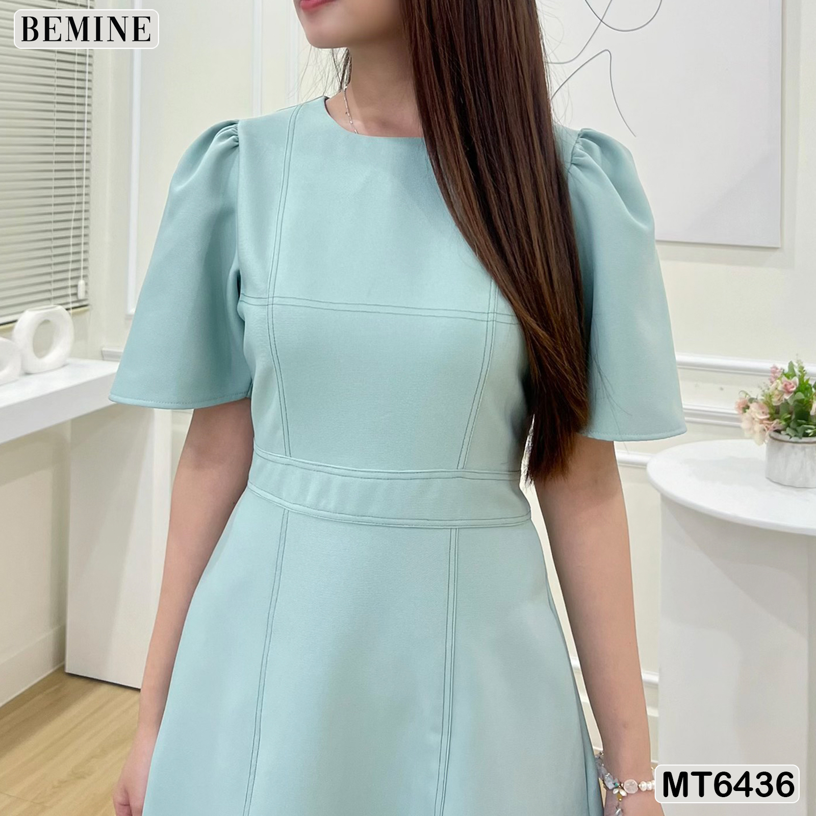 Đầm công sở chạy chỉ tùng xoè BEMINE MT6436
