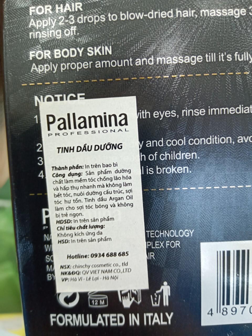 Tinh dầu Pallamina collagen keratin complex argan oil 60ml