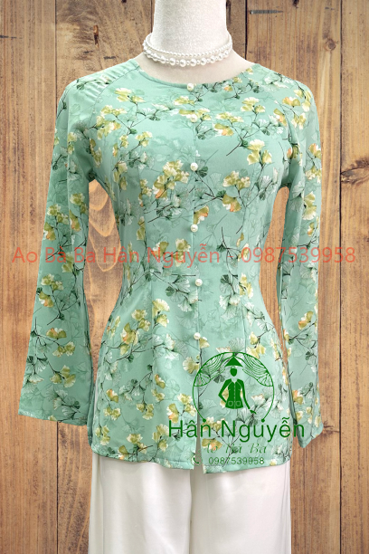 B.a01 - bộ áo bà ba dây kéo lụa hoa gió cổ tròn tay dài - hân nguyễn áo bà ba