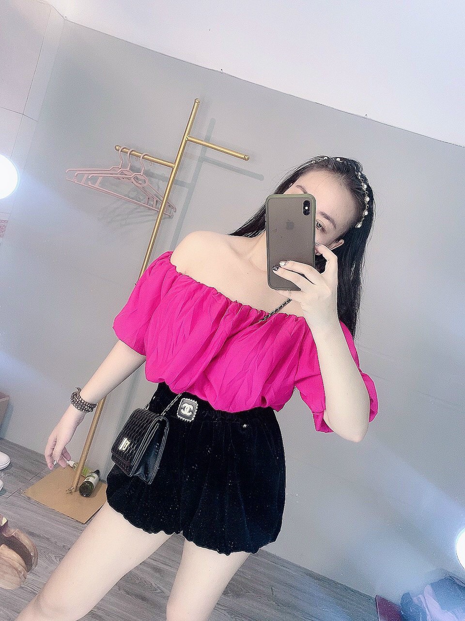 Áo croptop bí kiểu nữ chất vải kate lụa bệt vai bo eo siêu cưng (ảnh thật)