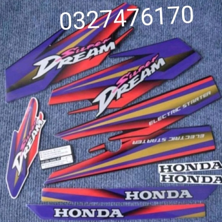 Bộ tem decal dán xe Super DREAM việt đời đầu màu tím đỏ