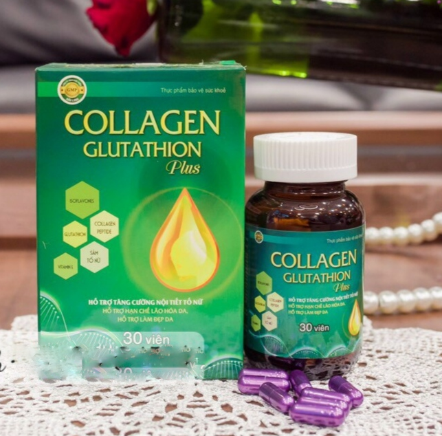 Collagen Glutathion Plus cung cấp đổ ẩm cho da, làm đẹp da nám da vàng da chỗng lão hoá da hop 30vien