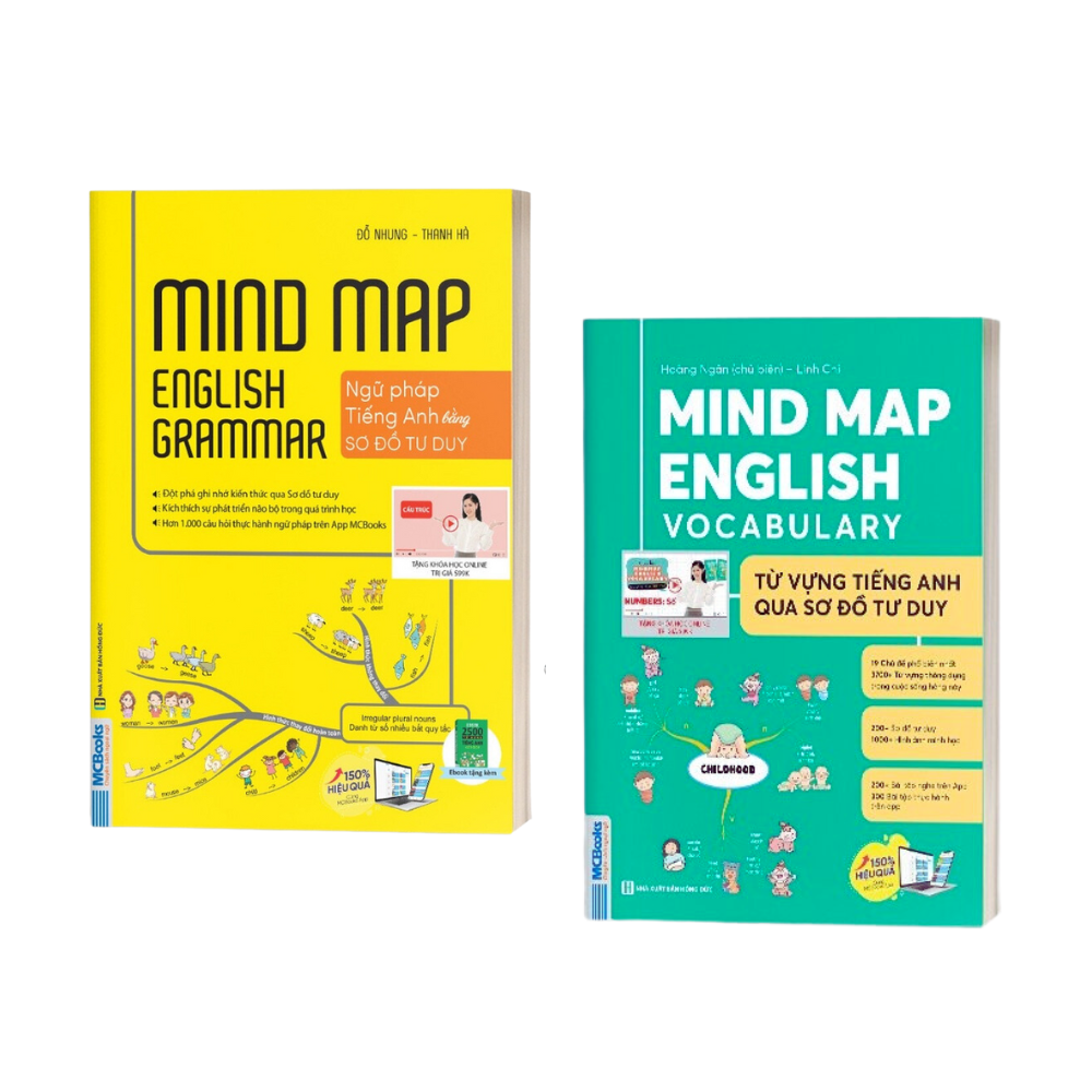 Sách - combo mindmap english vocabulary và mindmap english grammar - phiên bản đặc biệt 2022 - kèm khóa học chi tiết