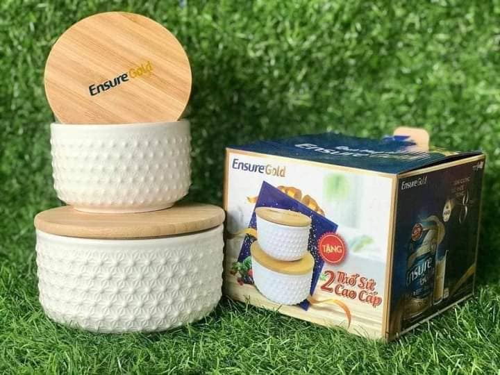 Bộ 2 thố sứ có nắp gỗ chống tràn
