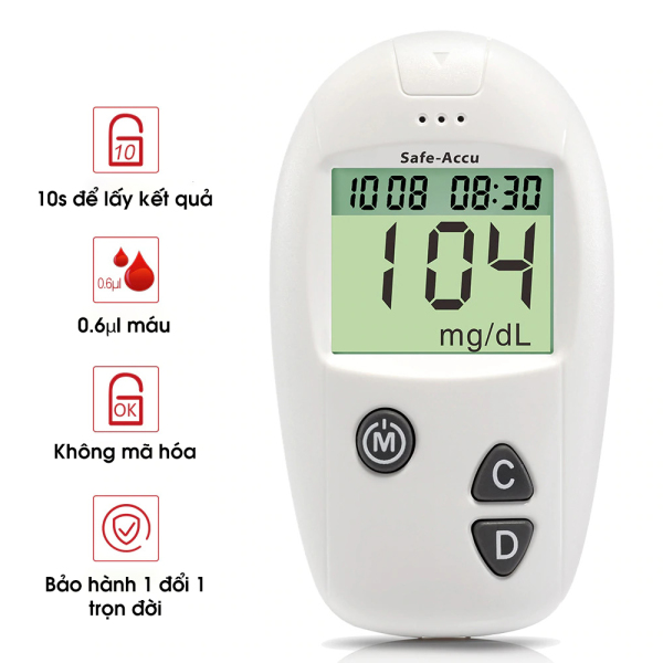 Máy đo đường huyết Safe Acucu Sinocare chính hãng bảo hành trọn đời, đo tiểu đường, phát hiện tiểu đường chính xác - Nhà Sứa