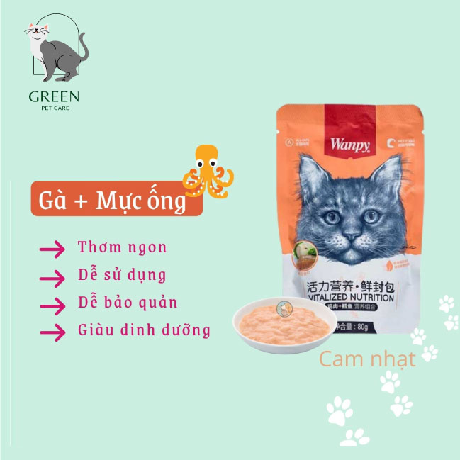 Pate Wanpy cho mèo đủ vị gói 80gr