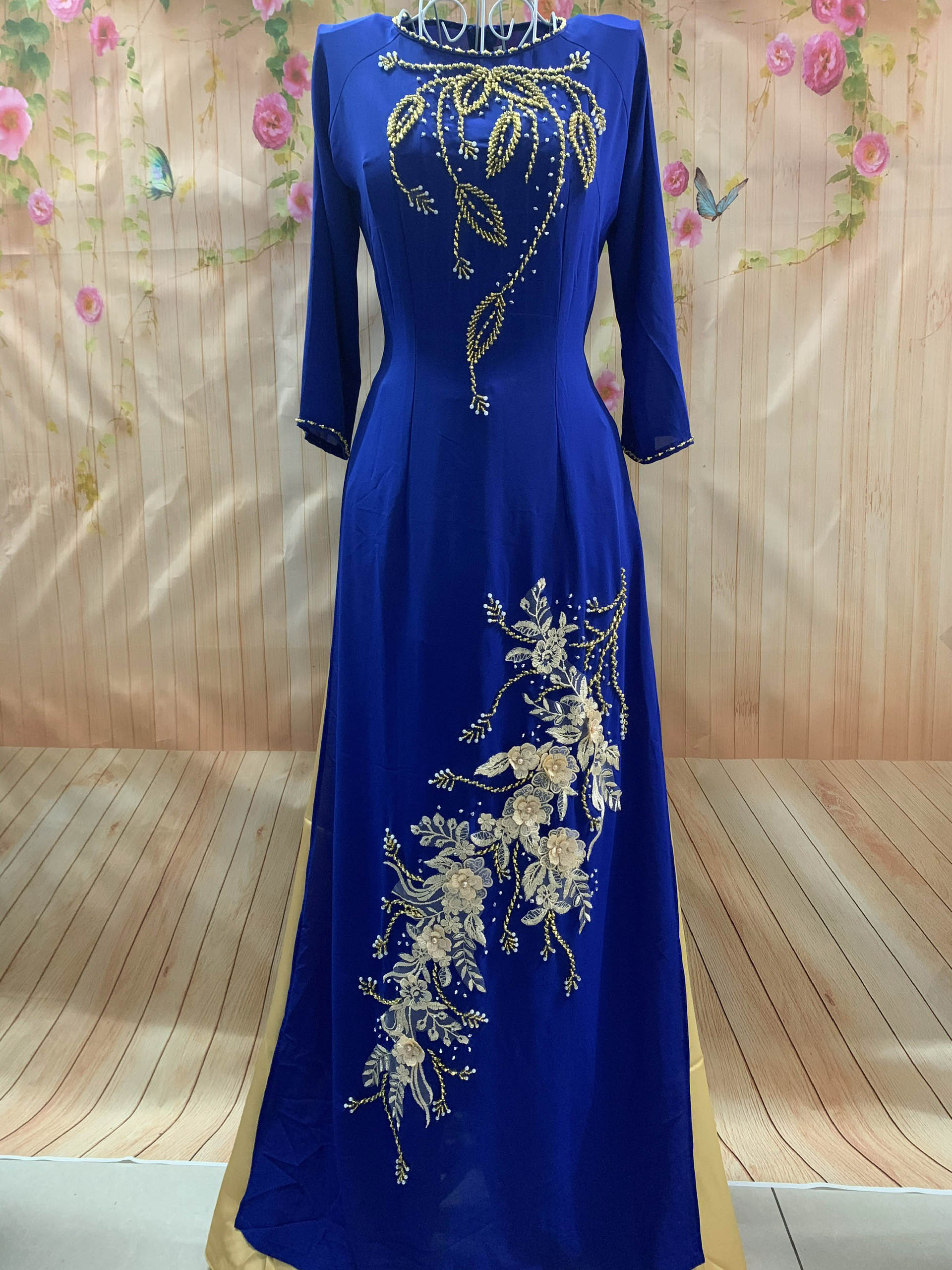 Áo dài dự tiệc - áo dài cho mẹ - áo dài bà sui -XANH ĐEN VÀ XANH BÍCH- ẢNH THẬT 100%